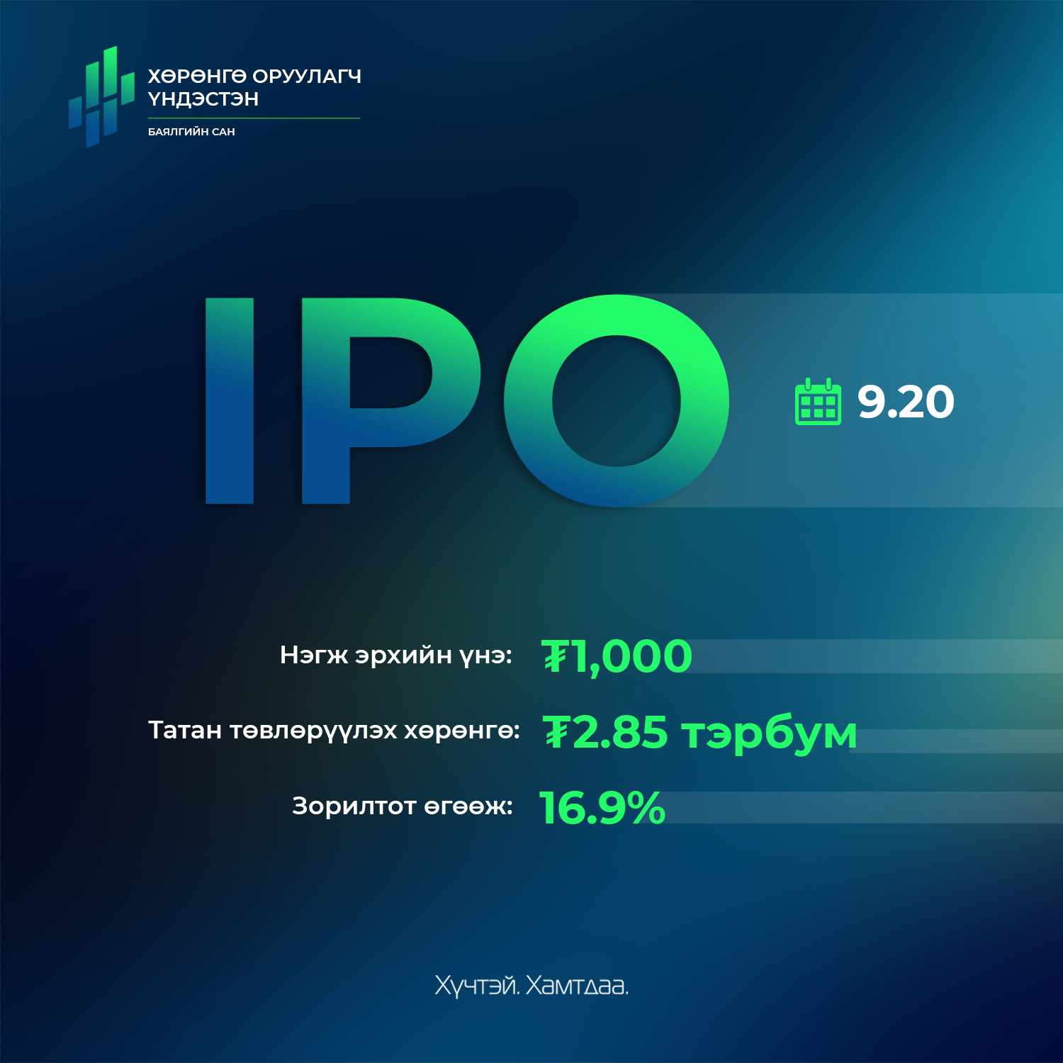 Хамтын нээлттэй хөрөнгө оруулалтын сангийн нэгж эрх 1000 төгрөгөөр арилжигдана 